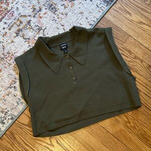 Bar lll Olive Sleeveless Polo Crop Top